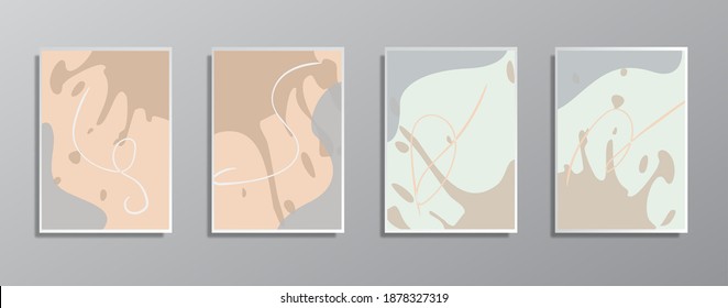 Set of creative minimalist hand drawn vintage neutral color illustrations, for wall. for gift card,  Poster on wall poster template,  landing page, ui, ux ,coverbook,  baner, 