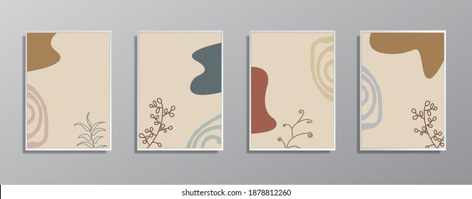 Set of creative minimalist hand drawn vintage neutral color illustrations, for wall. for gift card,  Poster on wall poster template,  landing page, ui, ux ,coverbook,  baner, 