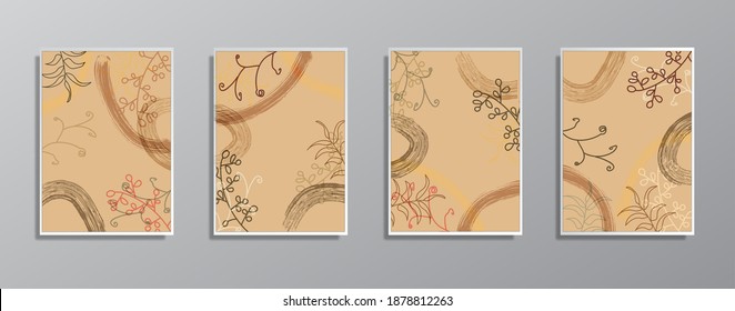 Conjunto de ilustraciones creativas minimalistas a mano de color neutro vintage, para la pared. para tarjeta de regalo, plantilla de afiches de afiche en pared, página de inicio, ui, ux ,coverbook, baner, 