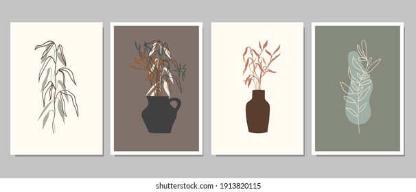 Set of creative minimalist hand drawn illustrations for wall decoration, postcard or brochure cover design. Hand draw vector design elements. Vector EPS10.