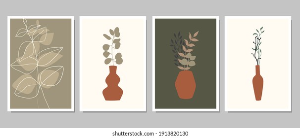 Set of creative minimalist hand drawn illustrations for wall decoration, postcard or brochure cover design. Hand draw vector design elements. Vector EPS10.