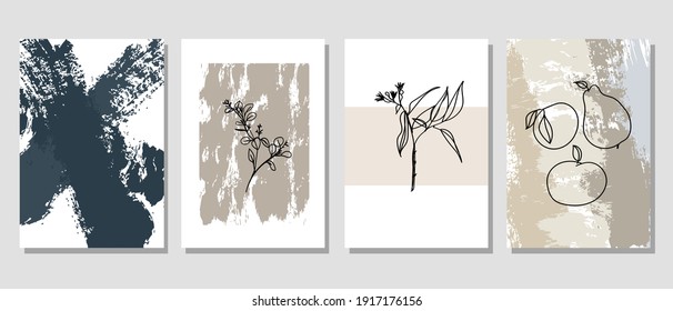 Conjunto de ilustraciones creativas minimalistas de dibujo a mano para la decoración de paredes, postales o diseño de portada. Dibujar a mano elementos de diseño vectorial. EPS10 vectores.