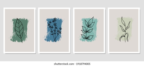 Set of creative minimalist hand drawn illustrations for wall decoration, postcard or brochure cover design. Hand draw vector design elements. Vector EPS10.