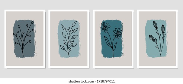 Set of creative minimalist hand drawn illustrations for wall decoration, postcard or brochure cover design. Hand draw vector design elements. Vector EPS10.