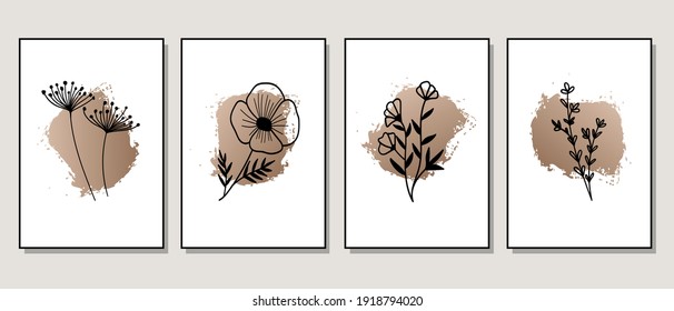 Set of creative minimalist hand drawn illustrations for wall decoration, postcard or brochure cover design. Hand draw vector design elements. Vector EPS10.