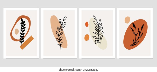 Set of creative minimalist hand drawn illustrations for wall decoration, postcard or brochure cover design. Hand draw vector design elements. Vector EPS10.