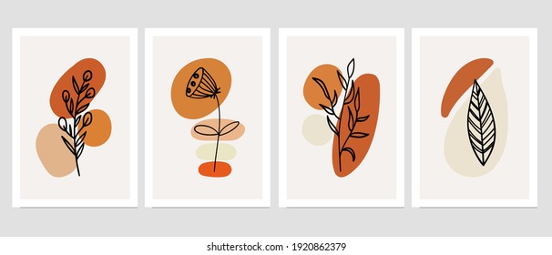 Set of creative minimalist hand drawn illustrations for wall decoration, postcard or brochure cover design. Hand draw vector design elements. Vector EPS10.