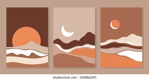 Set of creative minimalist hand drawn illustrations for wall decoration, postcard or brochure cover design. Hand draw vector design elements. Vector EPS10.
