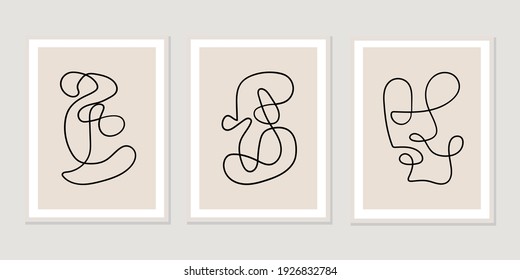 Set of creative minimalist hand drawn illustrations for wall decoration, postcard or brochure cover design. Hand draw vector design elements. Vector EPS10.