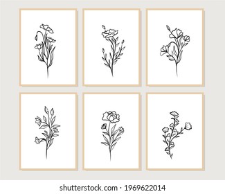 Set of creative minimalist hand drawn illustrations for wall decoration, postcard or brochure cover design. Hand draw vector design elements. Vector EPS10.