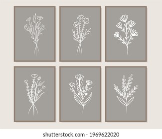 Conjunto de ilustraciones creativas minimalistas de dibujo a mano para la decoración de paredes, postales o diseño de portada. Dibujar a mano elementos de diseño vectorial. EPS10 vectores.