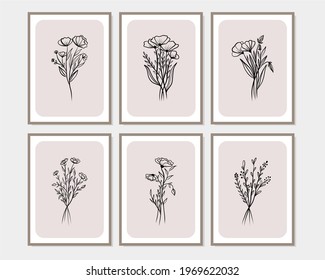 Set of creative minimalist hand drawn illustrations for wall decoration, postcard or brochure cover design. Hand draw vector design elements. Vector EPS10.