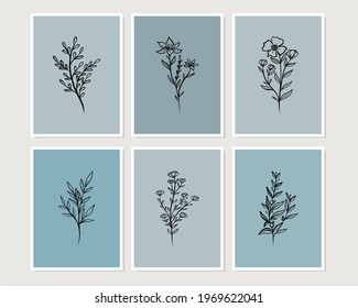 Set of creative minimalist hand drawn illustrations for wall decoration, postcard or brochure cover design. Hand draw vector design elements. Vector EPS10.