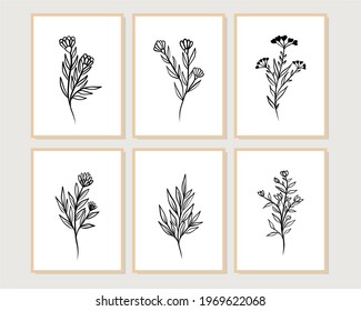 Set of creative minimalist hand drawn illustrations for wall decoration, postcard or brochure cover design. Hand draw vector design elements. Vector EPS10.
