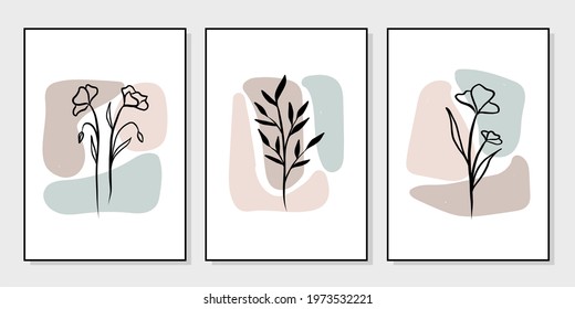 Set of creative minimalist hand drawn illustrations for wall decoration, postcard or brochure cover design. Hand draw vector design elements. Vector EPS10.