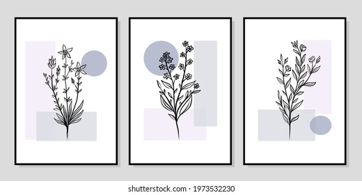 Set of creative minimalist hand drawn illustrations for wall decoration, postcard or brochure cover design. Hand draw vector design elements. Vector EPS10.