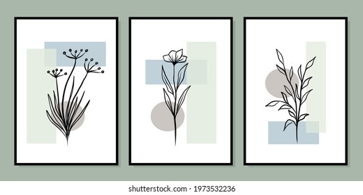 Set of creative minimalist hand drawn illustrations for wall decoration, postcard or brochure cover design. Hand draw vector design elements. Vector EPS10.