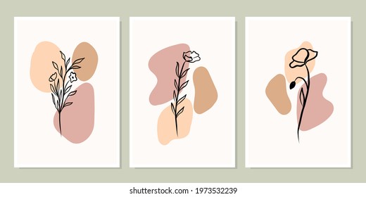 Set of creative minimalist hand drawn illustrations for wall decoration, postcard or brochure cover design. Hand draw vector design elements. Vector EPS10.