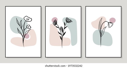 Set of creative minimalist hand drawn illustrations for wall decoration, postcard or brochure cover design. Hand draw vector design elements. Vector EPS10.