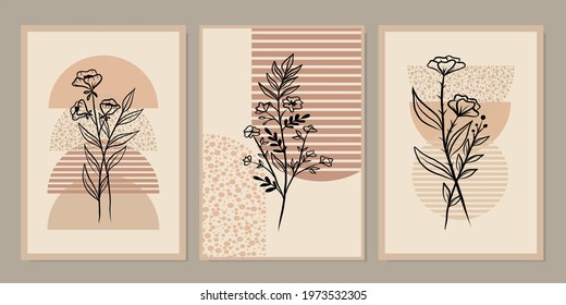 Set of creative minimalist hand drawn illustrations for wall decoration, postcard or brochure cover design. Hand draw vector design elements. Vector EPS10.
