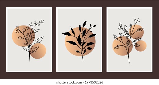 Set of creative minimalist hand drawn illustrations for wall decoration, postcard or brochure cover design. Hand draw vector design elements. Vector EPS10.