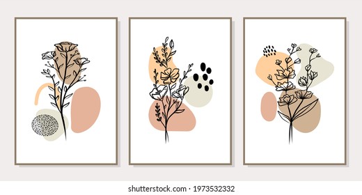 Set of creative minimalist hand drawn illustrations for wall decoration, postcard or brochure cover design. Hand draw vector design elements. Vector EPS10.