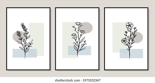 Set of creative minimalist hand drawn illustrations for wall decoration, postcard or brochure cover design. Hand draw vector design elements. Vector EPS10.