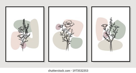 Set of creative minimalist hand drawn illustrations for wall decoration, postcard or brochure cover design. Hand draw vector design elements. Vector EPS10.