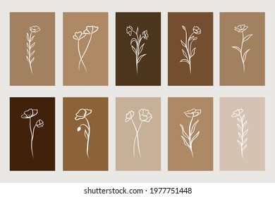Set of creative minimalist hand drawn illustrations for wall decoration, postcard or brochure cover design. Hand draw vector design elements. Vector EPS10.