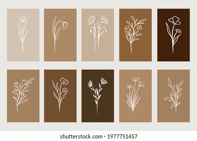 Set of creative minimalist hand drawn illustrations for wall decoration, postcard or brochure cover design. Hand draw vector design elements. Vector EPS10.