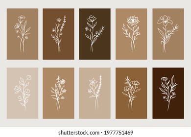 Set of creative minimalist hand drawn illustrations for wall decoration, postcard or brochure cover design. Hand draw vector design elements. Vector EPS10.