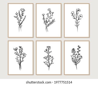 Set of creative minimalist hand drawn illustrations for wall decoration, postcard or brochure cover design. Hand draw vector design elements. Vector EPS10.