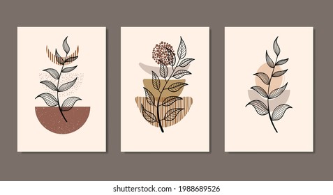 Set of creative minimalist hand drawn illustrations for wall decoration, postcard or brochure cover design. Hand draw vector design elements. Vector EPS10.