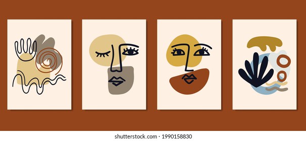 Set of creative minimalist hand drawn illustrations for wall decoration, postcard or brochure cover design. Hand draw vector design elements. Vector EPS10.