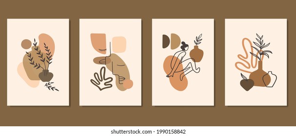 Set of creative minimalist hand drawn illustrations for wall decoration, postcard or brochure cover design. Hand draw vector design elements. Vector EPS10.