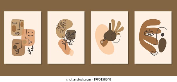 Conjunto de ilustraciones creativas minimalistas de dibujo a mano para la decoración de paredes, postales o diseño de portada. Dibujar a mano elementos de diseño vectorial. EPS10 vectores.