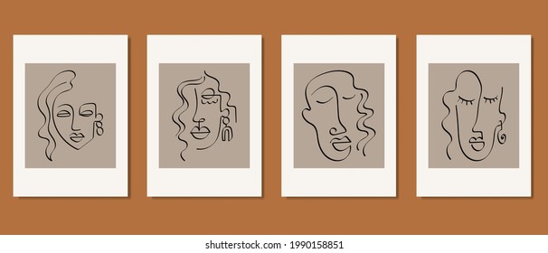 Set of creative minimalist hand drawn illustrations for wall decoration, postcard or brochure cover design. Hand draw vector design elements. Vector EPS10.