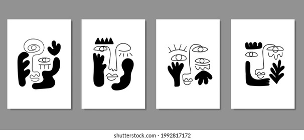Set of creative minimalist hand drawn illustrations. Perfect for wall decoration, greeting card, story, banner, postcard or brochure cover design. Hand draw vector design elements. Vector EPS10.
