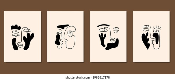 Set of creative minimalist hand drawn illustrations. Perfect for wall decoration, greeting card, story, banner, postcard or brochure cover design. Hand draw vector design elements. Vector EPS10.