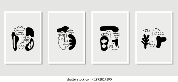 Set von kreativen minimalistischen handgezeichneten Illustrationen. Perfekt für Wanddekoration, Grußkarte, Geschichte, Banner, Postkarte oder Broschürendesign. Handzeichnen Sie Vektordesign-Elemente. Vektor EPS10.
