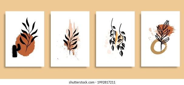 Set of creative minimalist hand drawn illustrations. Perfect for wall decoration, greeting card, story, banner, postcard or brochure cover design. Hand draw vector design elements. Vector EPS10.