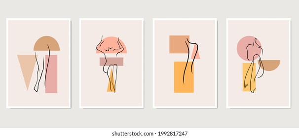 Conjunto de ilustraciones creativas minimalistas a mano. Perfecto para la decoración de paredes, tarjeta de saludo, historia, banner, postal o diseño de portada. Dibujar a mano elementos de diseño vectorial. EPS10 vectores.