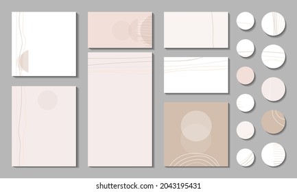 Set of creative minimalist hand drawn illustrations in simple pastel shapes for wall decoration, postcard or brochure design, poster. Stories. Vector. Eps10.