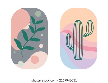 Set of creative minimalist hand drawn illustrations for wall decoration, postcard or brochure cover design. Hand draw vector design elements. Botanical watercolor wall art vector set. 