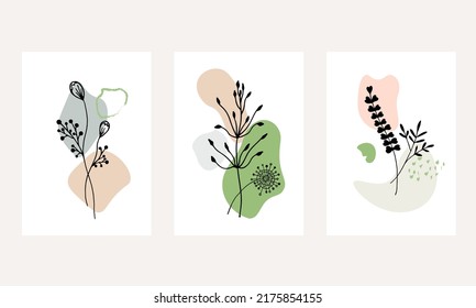 Conjunto de ilustraciones creativas minimalistas a mano. Perfecto para la decoración de paredes, tarjeta de saludo, historia, banner, icono, postal o diseño de portada. Dibujar a mano elementos de diseño vectorial.