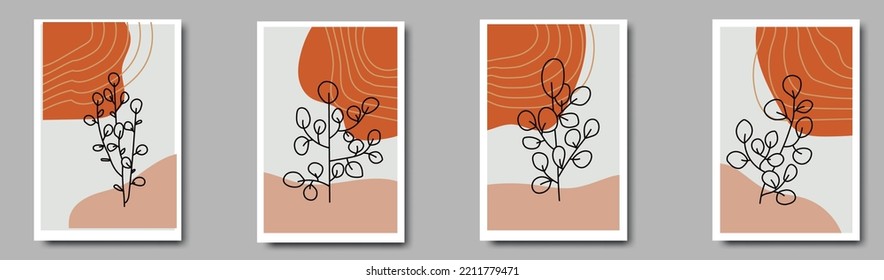 Set of creative minimalist hand drawn illustrations for wall decoration.