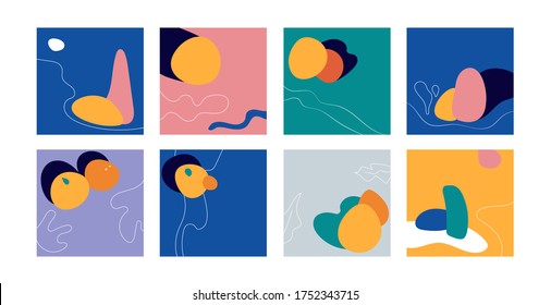 Set of creative minimalist hand painted illustrations for wall decoration, postcard or brochure cover design.Vector EPS8.Minimalist background.