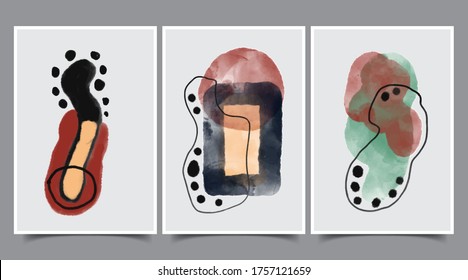 Set of creative minimalist hand painted illustrations for wall decoration, postcard or brochure cover design