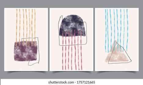 Set of creative minimalist hand painted illustrations for wall decoration, postcard or brochure cover design