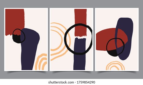 Set von handgemalten, kreativen minimalistischen Illustrationen für Wanddekoration, Postkarten- oder Broschürendesign